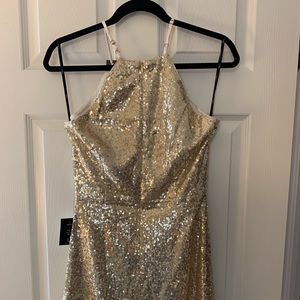 Gold sequin mini dress